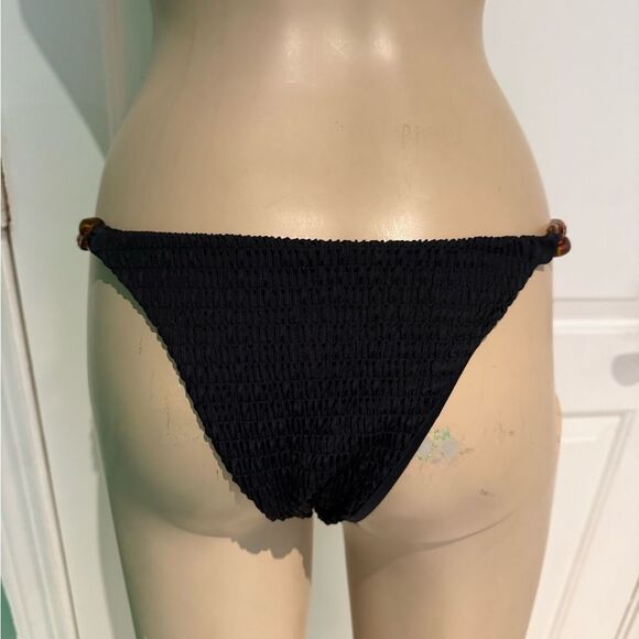 Black Textured Bikini Bottom with Gold Accents. Summer Haus - Picture 3 of 5